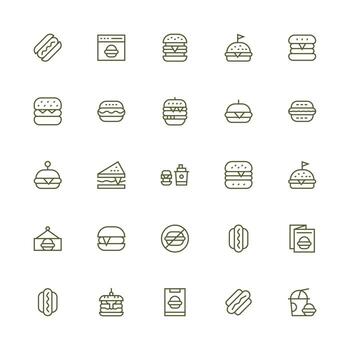 25 Medium Stroke Outline Vectors for Burger Theme Clean Icon Collection for Web Use