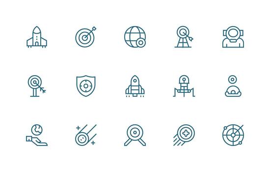 Mission featuring 15 Icons in Regular Line Design Dashboard Icon Series vector