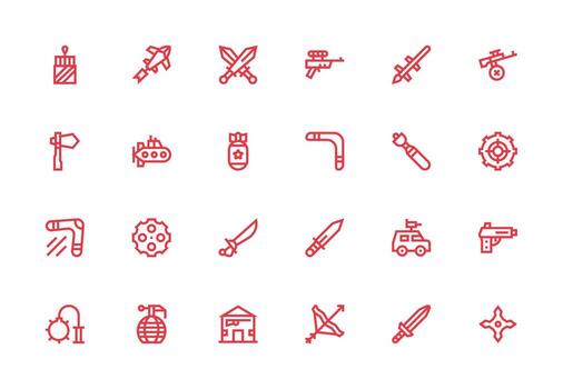 Thick Line Line Icons from Weapon Set with 24 Vectors Full Icon Library for UI Designers