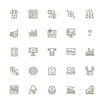 25 Icons for Decrease in Medium Stroke Outline Format Quick Access Icons for UI Development vector