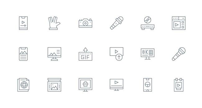 mínimo línea íconos desde multimedia conjunto con 18 vectores neutral estilo íconos para ninguna proyecto