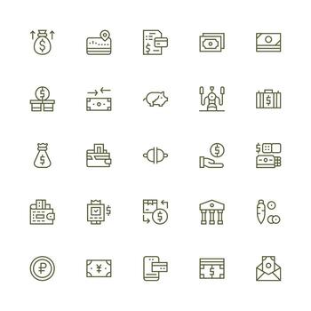 Medium Stroke Outline Icons from Cash Set with 25 Vectors Complete Icon Bundle for Web Design