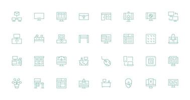 32 Delgado línea vectores para escritorio tema sensible icono conjunto para flexible diseños