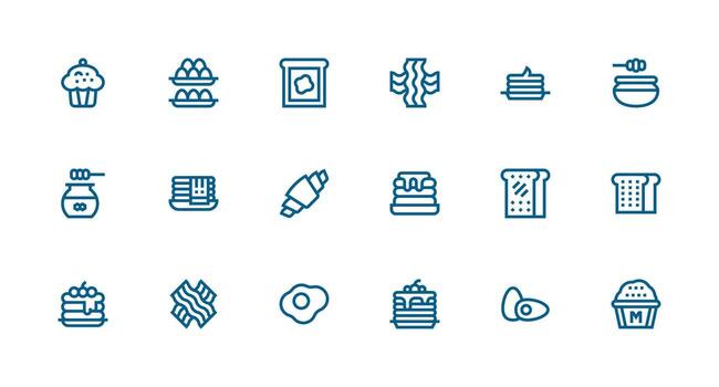 18 Strong Stroke Line Icons for Breakfast Food Graphics Full Icon Library for UI Designers vector