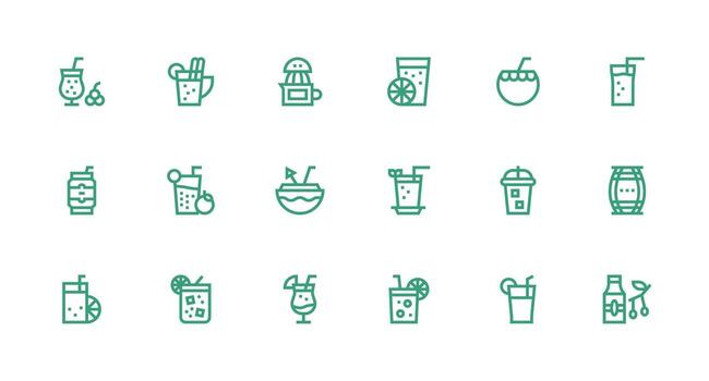 Fruit Juice featuring 18 Icons in Strong Stroke Line Design Responsive Icon Set for Flexible Layouts vector