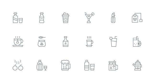 mínimo línea íconos desde bebida conjunto con 18 vectores compacto icono paquete