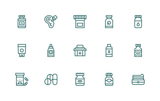 Ointment Design Icons featuring 15 in Regular Line Style Multi-Purpose Icon Set vector
