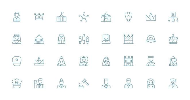 Authority Set with 32 Thin Line Icons Interface Icon Collection for Daily Projects vector