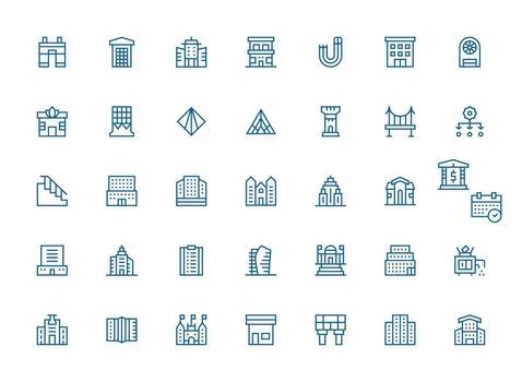 regular limpiar línea estilo arquitectura íconos con 35 vectores interfaz icono colección