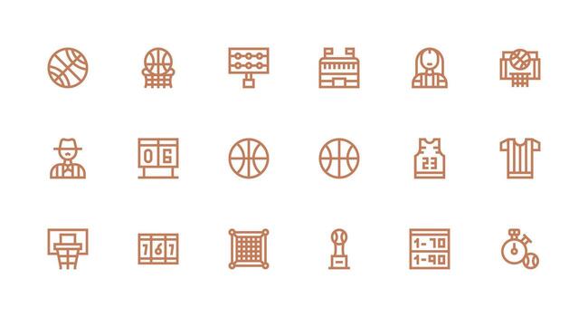 18 Strong Stroke Line Vectors for Basketball Theme UI and UX Focused Icon Collection