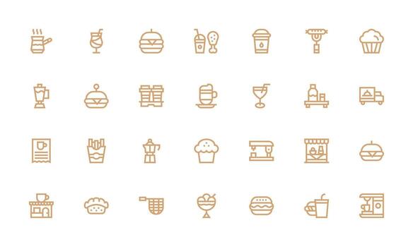 Cafe featuring 28 Icons in Bold Line Design Full Icon Library for UI Designers vector