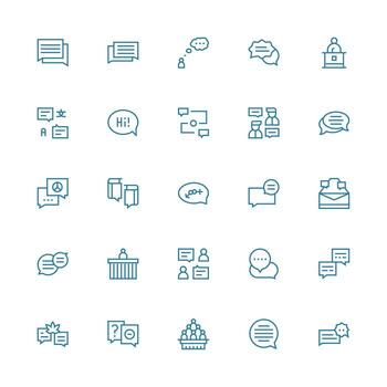 25 Dialogue Icons in Medium Stroke Outline Aesthetic Fully Editable Icon Set for Web vector
