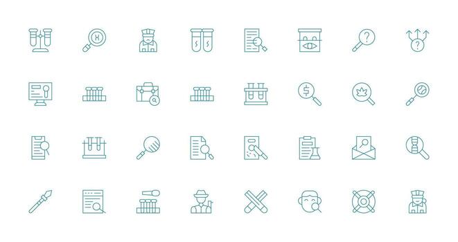 32 Thin Line Icons for Investigation Graphics Reusable Icon Set vector