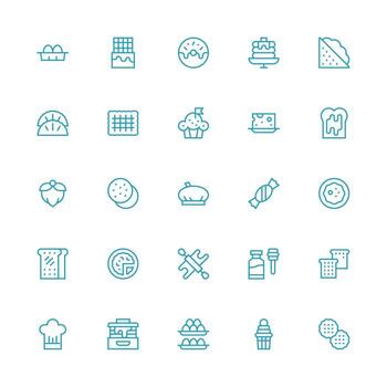 25 Icons for Bakery in Medium Stroke Outline Format Pixel Perfect Icons for Modern Apps vector