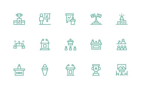 Podium Icon Set with 15 Regular Line Graphics Full Icon Library for UI Designers vector