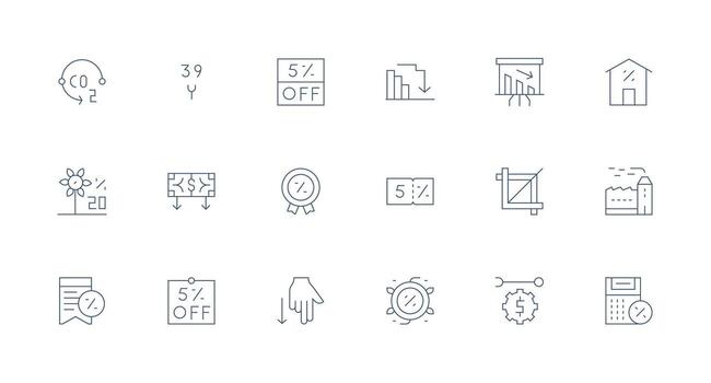reducción icono colección con 18 mínimo línea diseños funcional icono serie vector