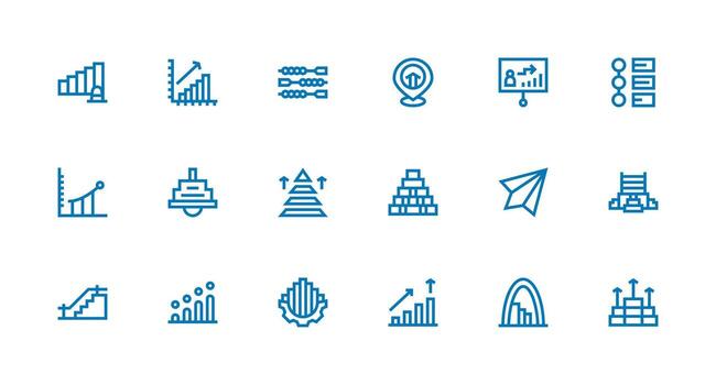 Progression Icon Set with 18 Strong Stroke Line Graphics Simple Icons for Interface and Wireframes vector