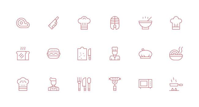 18 Minimal Line Icons for Cook Graphics Organized Glyph Icons for Fast Design vector