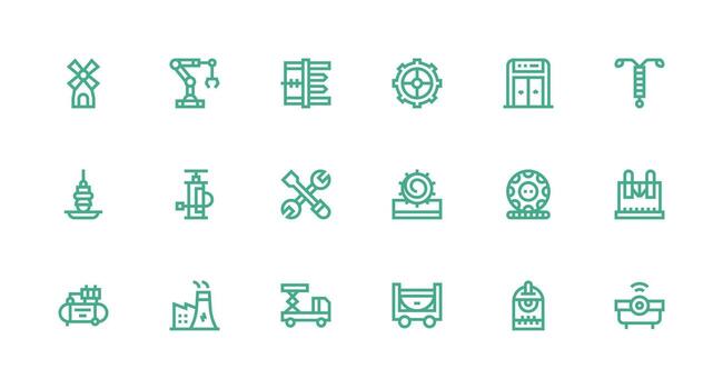 Machinery featuring 18 Icons in Strong Stroke Line Design Icon Set for Projects vector