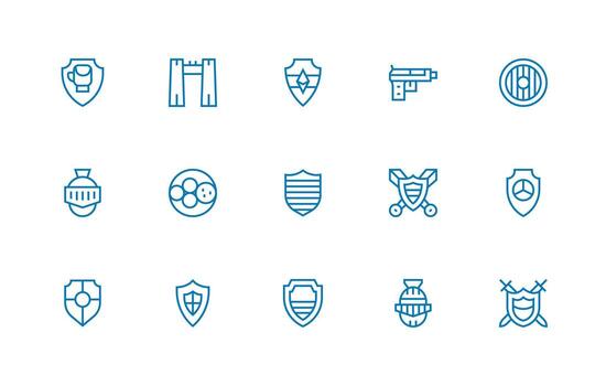 Defense Mechanism Icon Collection with 15 Regular Line Designs Icon Set for Web vector
