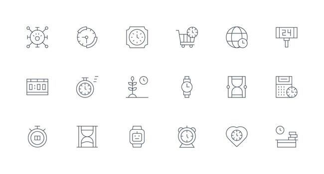Clock featuring 18 Icons in Minimal Line Design Universal Icon Pack vector