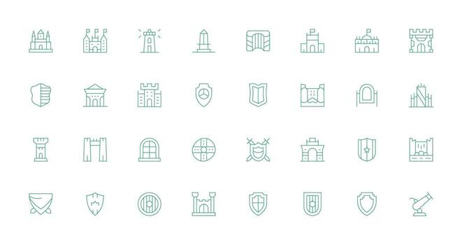 Fortress Visual Pack containing 32 Thin Line Icons UI Icon Set vector