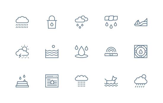 Wet Set with 15 Regular Line Icons Complete Icon Bundle for Web Design vector
