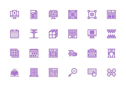 Grid featuring 24 Icons in Thick Line Line Design High-Resolution Icons for Any Platform vector