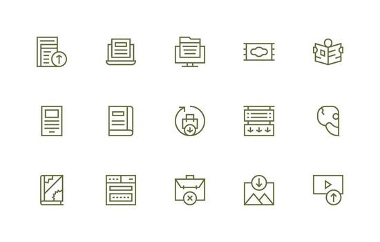 digital archivo icono colección con 15 regular línea diseños diseño Listo icono conjunto para equipos vector