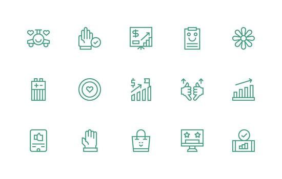 15 Icons for Positive in Regular Line Format Complete Icon Set for Mobile Apps vector