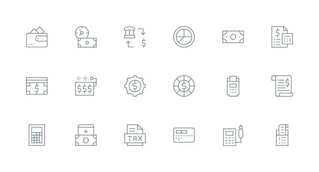 Accounting Icon Set with 18 Minimal Line Graphics Universal Icon Pack vector