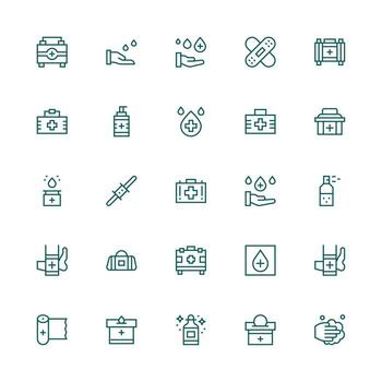 antiséptico diseño íconos presentando 25 en medio carrera contorno estilo de confianza íconos para todas interfaces vector