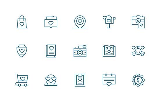 Cherished Set with 15 Regular Line Icons Essential Icons for Rapid UI Building vector