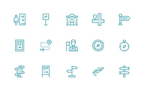 Wayfinding Design Icons featuring 15 in Regular Line Style Essential Icon Set for Teams vector