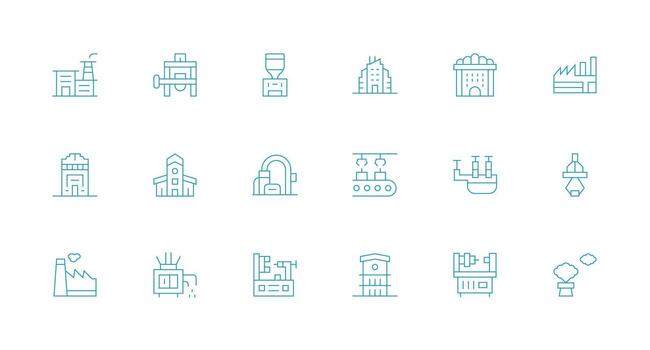 fábrica presentando 18 íconos en mínimo línea diseño interfaz íconos para diario utilizar vector