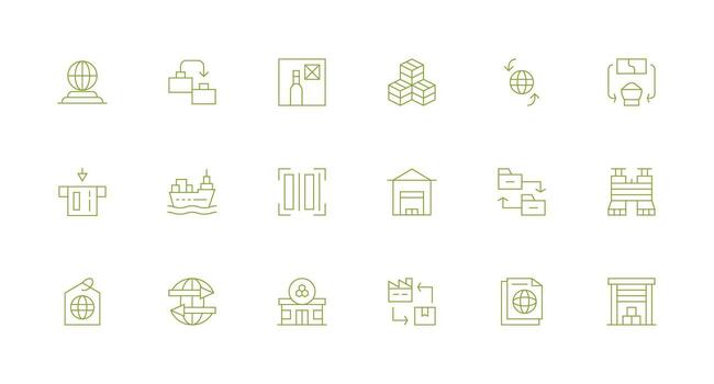 18 importar íconos en mínimo línea estético diseño Listo icono conjunto para equipos vector