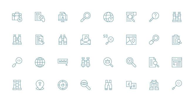 32 Thin Line Style Icons from Search Collection Organized Glyph Icons for Fast Design vector