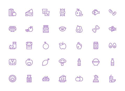 Nutrition Set with 35 Regular Clean Line Icons Complete Icon Bundle for Web Design vector