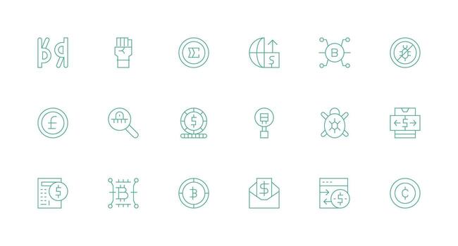 18 Minimal Line Icons for Digital Currency Graphics Compact Icon Set vector