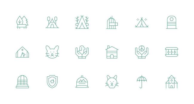 Shelter Icon Collection with 18 Minimal Line Designs Simplified Icon Pack for Visual Tools vector