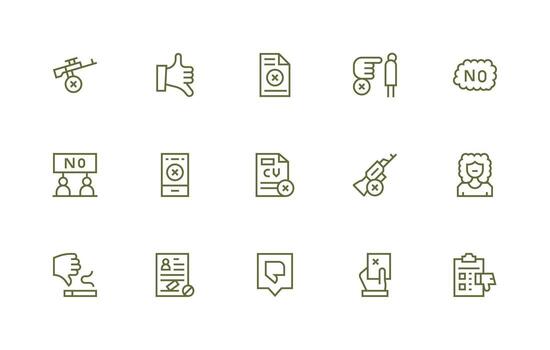 15 Refusal Icons in Regular Line Aesthetic Compact Icon Set vector