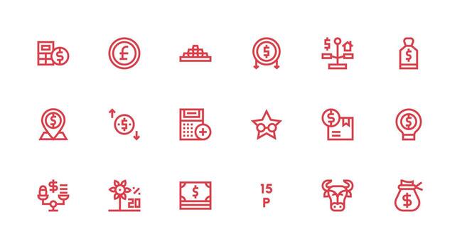 Value featuring 18 Icons in Strong Stroke Line Design Complete Icon Set for Mobile Apps vector