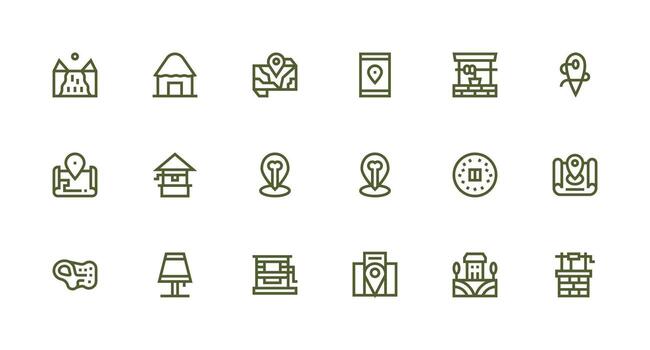 fuerte carrera línea íconos desde pueblo conjunto con 18 vectores de múltiples fines icono conjunto