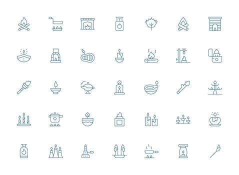 Flame Visual Pack containing 35 Light Line Icons Simple Icons for Interface and Wireframes vector