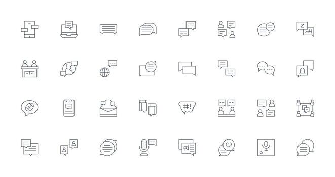 Conversation Visual Pack containing 32 Thin Line Icons Pixel Perfect Icon Set vector