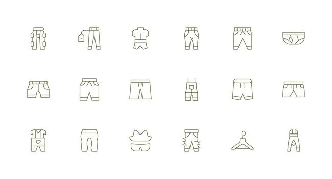 Pants Set with 18 Minimal Line Icons Flat Icon Set vector
