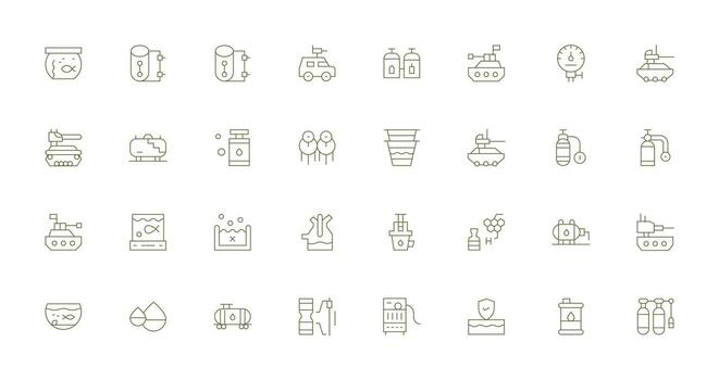 Tank Icon Set with 32 Thin Line Graphics Essential Icon Set for Teams vector