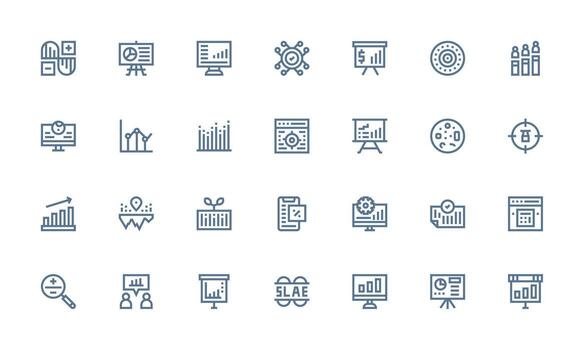 Metrics Set with 28 Bold Line Icons Basic Icon Series vector