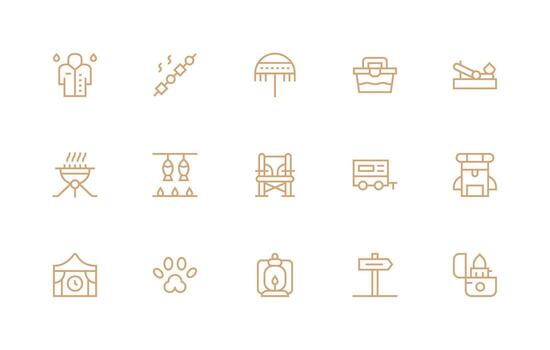 Camping Icon Collection with 15 Regular Line Designs Icon Set for Projects vector