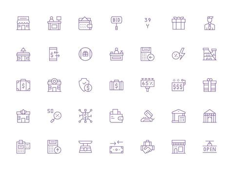 Commerce Set with 35 Light Line Icons Simple Icons for Interface and Wireframes vector